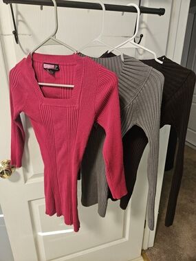 Pink, Gray, And Brown Sweaters